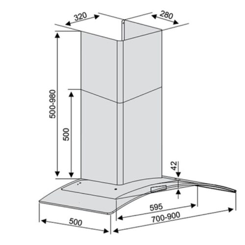 Máy hút mùi Lorca TA-2005P-90 3 Kích thước máy hút mùi Lorca TA-2005P-90