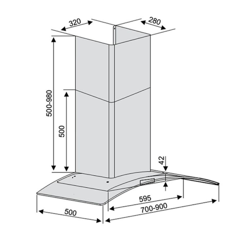 Kích thước máy hút mùi LORCA TA-2005S-70 Kích thước máy hút mùi LORCA TA-2005S-70