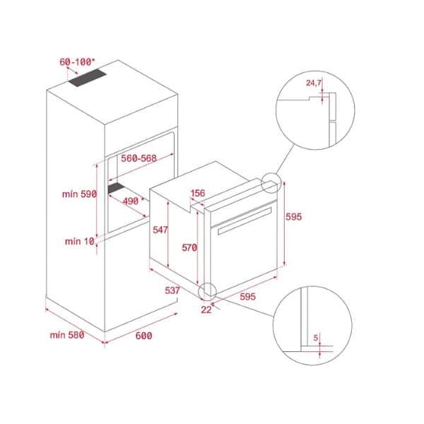 Kích thước của Lò nướng Teka HLB 8415 BK (có khay hấp) Kích thước của Lò nướng Teka HLB 8415 BK (có khay hấp)