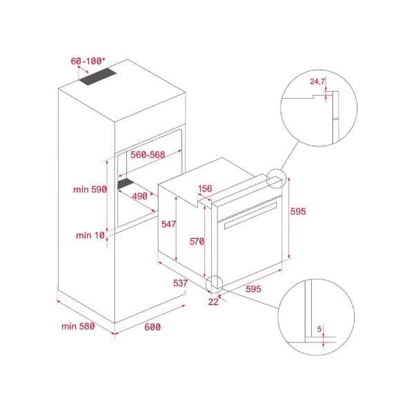 Kích thước của Lò nướng Teka HLB 8600 Steam Grey Kích thước của Lò nướng Teka HLB 8600 Steam Grey
