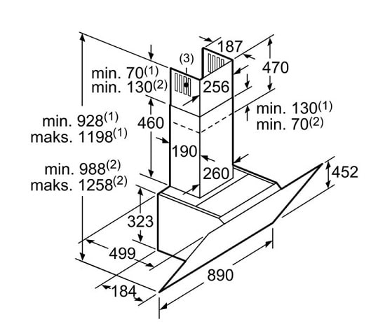 Máy hút mùi Bosch DWK97JM60 9 kích thước của Máy hút mùi Bosch DWK97JM60