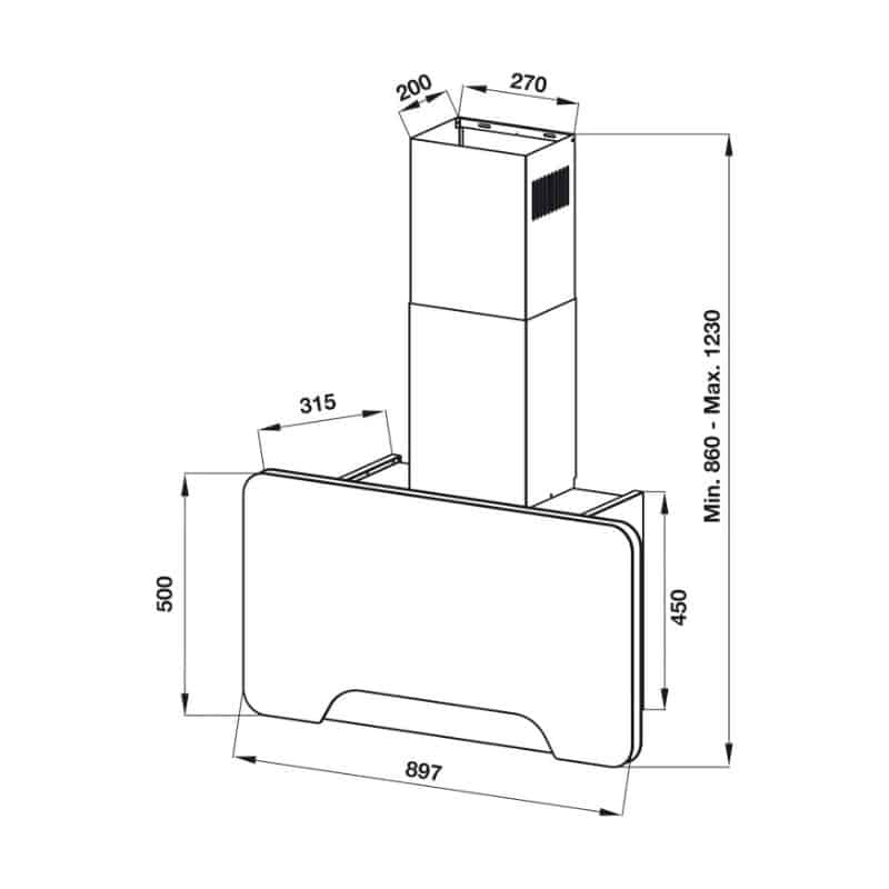 kích thước của máy hút mùi gắn tường Hafele HH-WVGS90A 533.80.203 kích thước của máy hút mùi gắn tường Hafele HH-WVGS90A 533.80.203