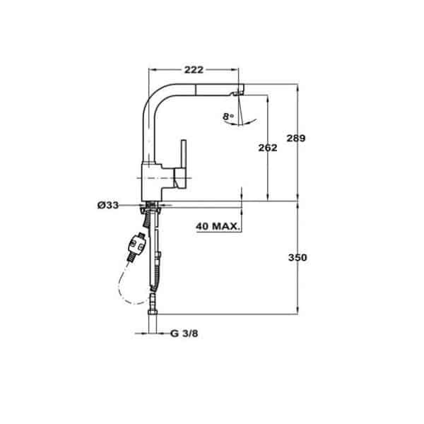 Kích thước của Vòi rửa Teka Sink faucet pull out ARN 938 Kích thước của Vòi rửa Teka Sink faucet pull out ARN 938