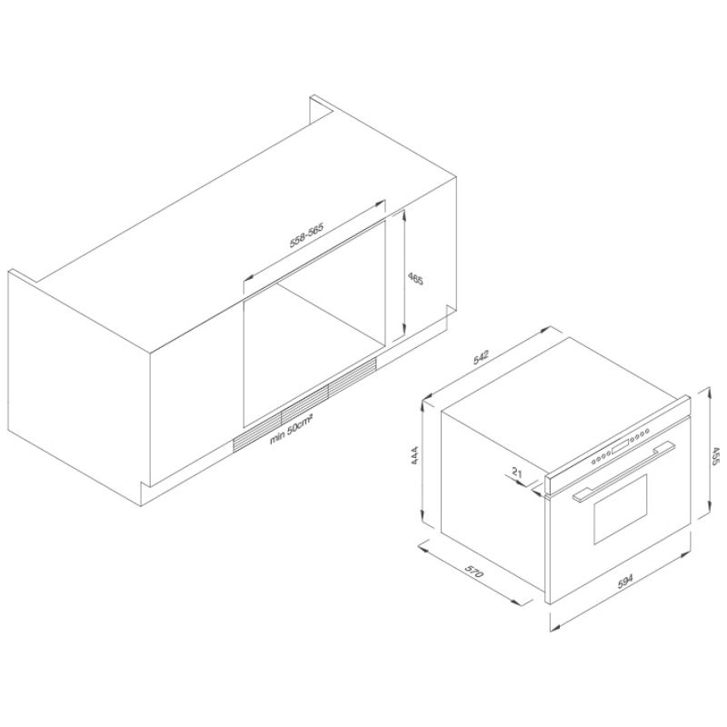 Kích thước lò nướng Mallocal MOV35 – IX03 (kính đen) Kích thước lò nướng Mallocal MOV35 – IX03 (kính đen)