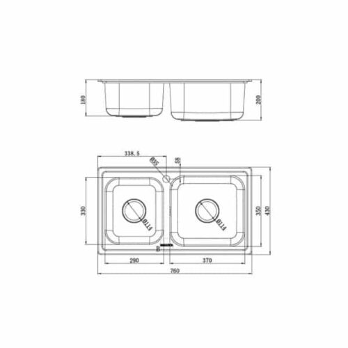 Chậu rửa chén inox 304 Malloca MS 2076E 3 Kích thước của Chậu rửa bát Malloca MS 2076EP