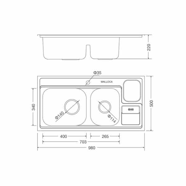 Kích thước của Chậu rửa bát Malloca MS 8809 N Kích thước của Chậu rửa bát Malloca MS 8809 N
