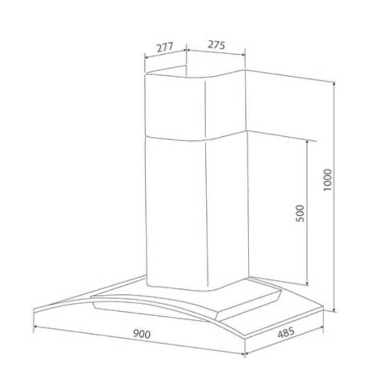Kích thước máy hút mùi kính cong Malloca MC 9098 NEW Kích thước máy hút mùi kính cong Malloca MC 9098 NEW