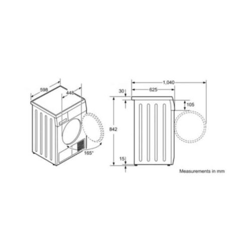 Máy Sấy Quần Áo Bosch WTA74200SG 4 Kích thước máy Sấy Quần Áo Bosch WTA74200SG