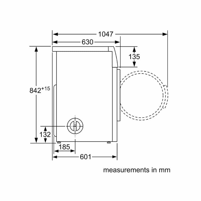 Kích thước máy sấy quần áo Bosch WTA74201SG Kích thước máy sấy quần áo Bosch WTA74201SG