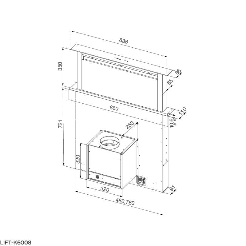 Kích thước máy hút mùi âm bàn Malloca LIFT- K6008 Kích thước máy hút mùi âm bàn Malloca LIFT- K6008