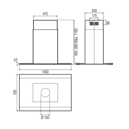 Máy hút mùi đảo Malloca SPARK-I540F 3 Kich thước máy hút mùi đảo Malloca SPARK-I540F
