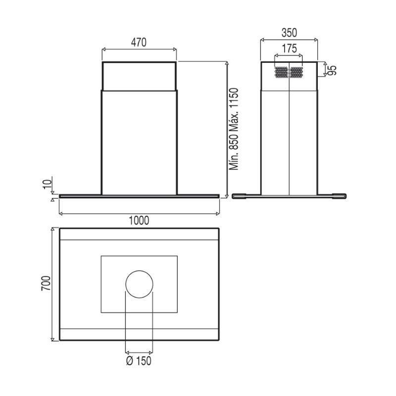 Kich thước máy hút mùi đảo Malloca SPARK-I540F Kich thước máy hút mùi đảo Malloca SPARK-I540F