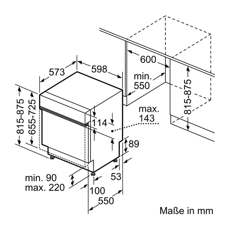 Kích thước máy rửa bát bán âm Siemens SN55ZS49CE Kích thước máy rửa bát bán âm Siemens SN55ZS49CE