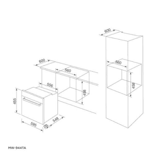Lò nướng kết hợp vi sóng âm tủ Malloca MW-944TF 4 Kích thước của Lò nướng kết hợp vi sóng âm tủ Malloca MW-944TF