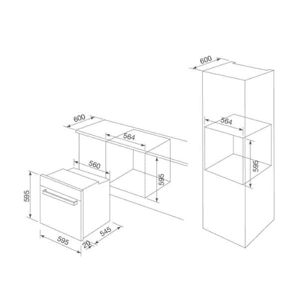 Kích thước của Lò nướng kết hợp vi sóng Malloca MOV-72 CB Kích thước của Lò nướng kết hợp vi sóng Malloca MOV-72 CB