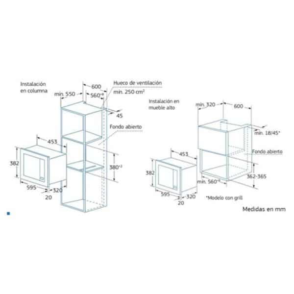 Kích thước của Lò vi sóng Bosch Balay 3WMB1918 Kích thước của Lò vi sóng Bosch Balay 3WMB1918
