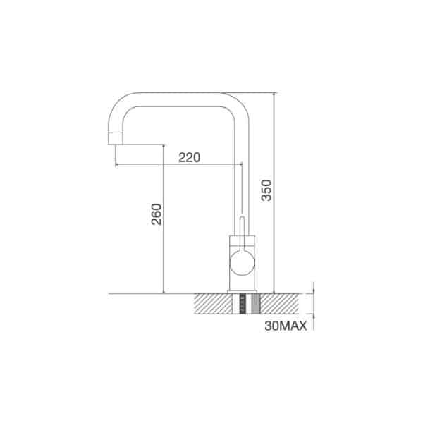 Kích thước của Vòi đồng mạ Inox K123 BN Kích thước của Vòi đồng mạ Inox K123 BN