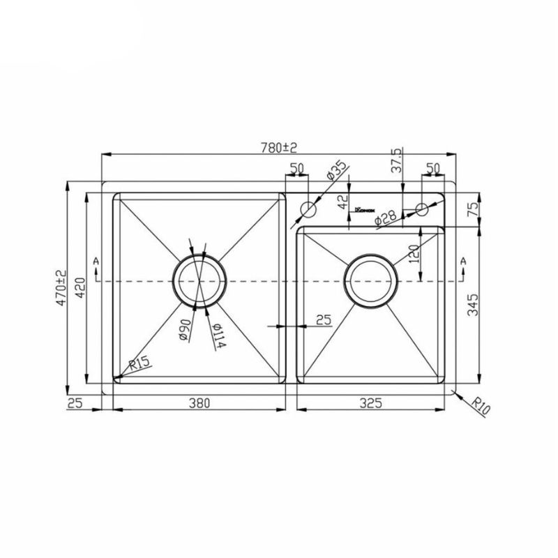 Kích thước hậu rửa bát Konox Overmount Sink KN7847DO Kích thước hậu rửa bát Konox Overmount Sink KN7847DO