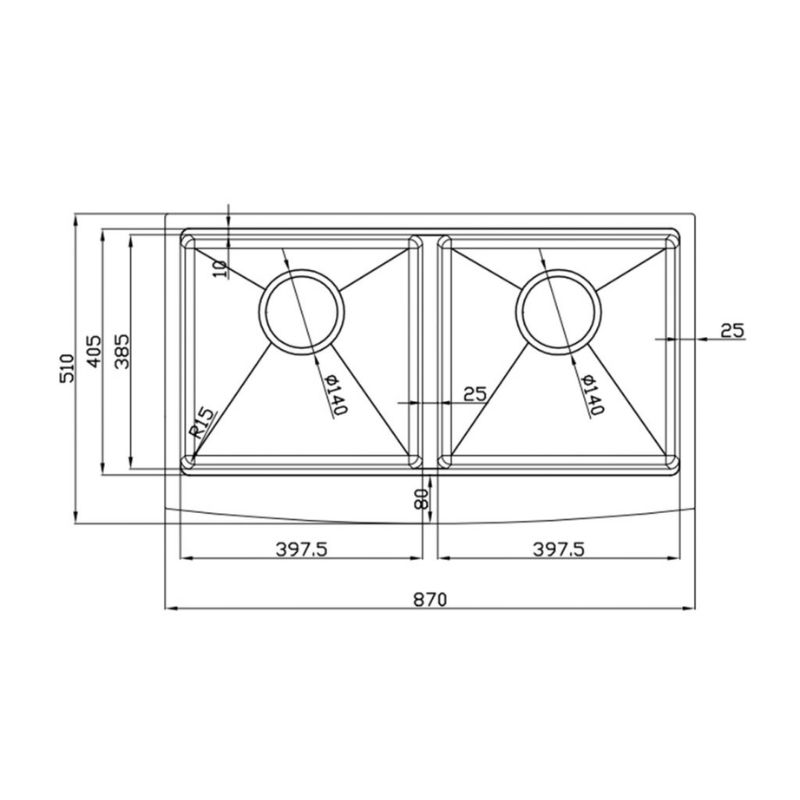 Kích thước chậu rửa bát Konox Workstation - Apron Sink KN8751DA Curve Kích thước chậu rửa bát Konox Workstation - Apron Sink KN8751DA Curve
