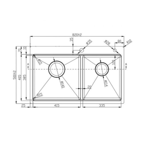 Chậu rửa bát Konox Workstation - Topmount Sink KN8250TD 3 kích thước chậu rửa bát Konox Workstation - Topmount Sink KN8250TD