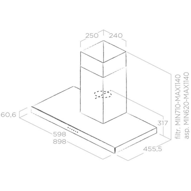Kích thước máy hút mùi Elica JOY BLIX/A/60 Kích thước máy hút mùi Elica JOY BLIX/A/60