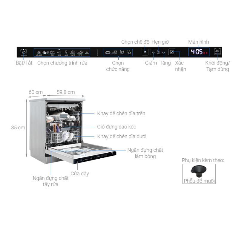 Kích thước máy rửa bát độc lập Beko DEN48520X Kích thước máy rửa bát độc lập Beko DEN48520X
