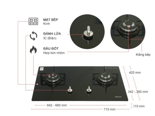 Bếp gas âm Rinnai RVB-212BG 5 Kích thước Bếp gas âm Rinnai RVB-212BG