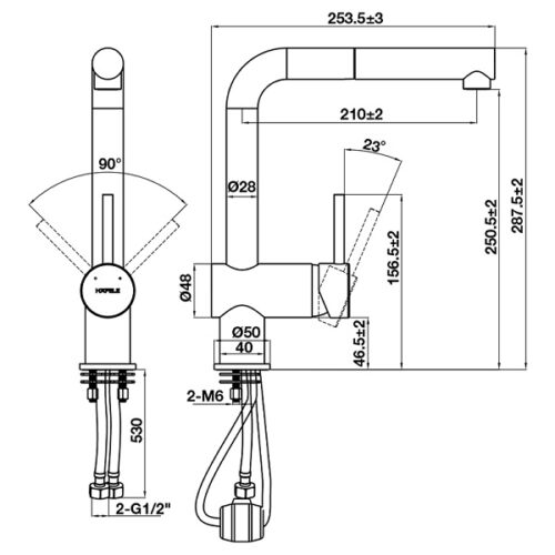 Vòi rửa bát Hafele HT21-GH1P254 577.55.290 màu kem 3 Kích thước Vòi rửa bát Hafele HT21-GH1P254 577.55.290 màu kem