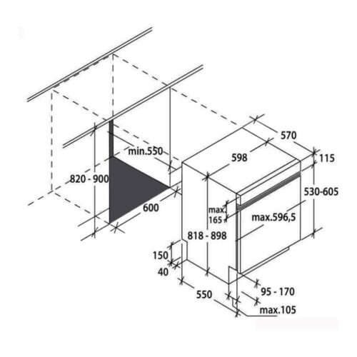 Máy rửa bát âm tủ Rosieres RDSN 2D622PX-47E-16 bộ 6 Kích thước máy rửa bát âm tủ Rosieres RDSN 2D622PX-47E-16 bộ