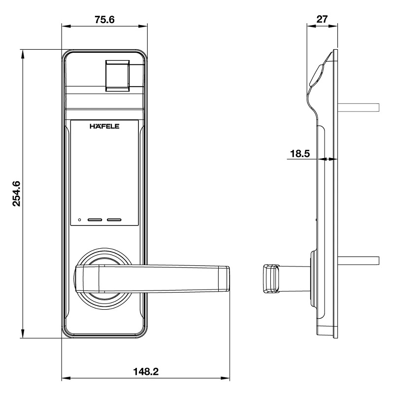 Kích thước Khóa điện tử Hafele EL7700-TCS 912.05.583 Kích thước Khóa điện tử Hafele EL7700-TCS 912.05.583