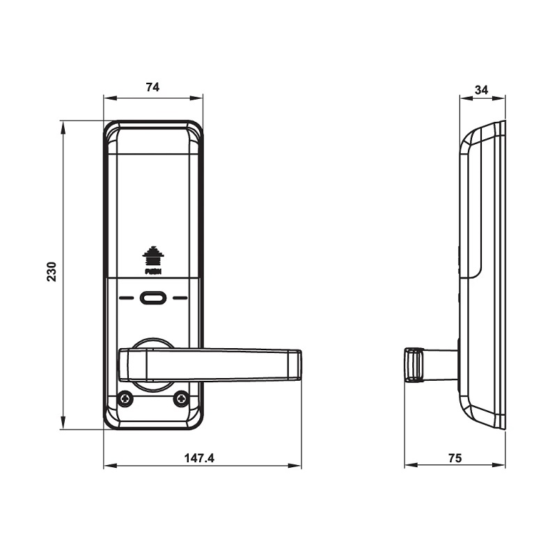 Kích thước Khóa điện tử Hafele EL7700-TCS 912.05.583 Kích thước Khóa điện tử Hafele EL7700-TCS 912.05.583