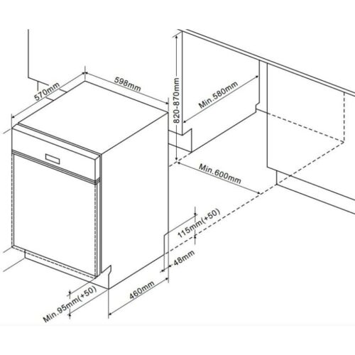 Máy rửa bát âm bán phần Fagor 3LVF-62BSI 3 Kích thước máy rửa bát âm bán phần Fagor 3LVF-62BSI