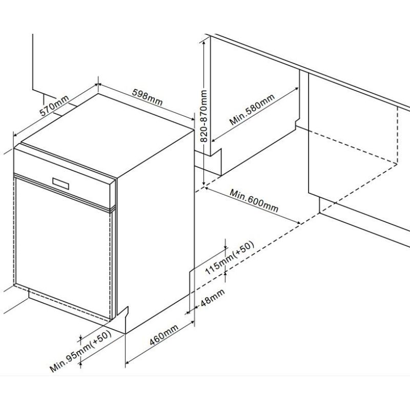 Kích thước máy rửa bát âm bán phần Fagor 3LVF-62BSI Kích thước máy rửa bát âm bán phần Fagor 3LVF-62BSI