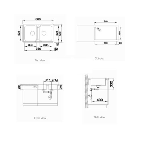 Chậu rửa bát Blanco LEMIS XL 8 IF 3 Kích thước Chậu rửa bát Blanco LEMIS XL 8 IF