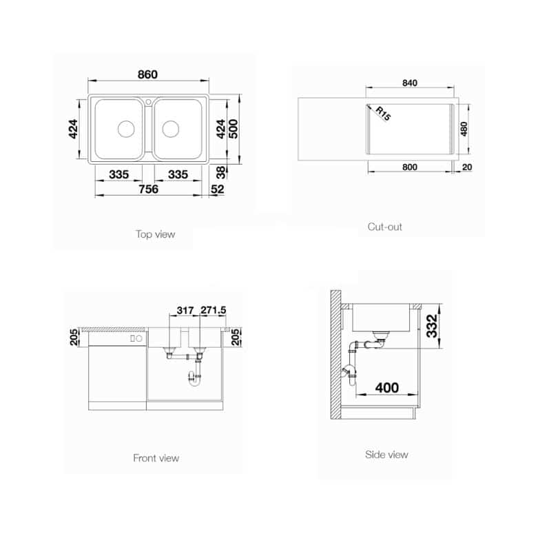 Kích thước Chậu rửa bát Blanco LEMIS XL 8 IF Kích thước Chậu rửa bát Blanco LEMIS XL 8 IF