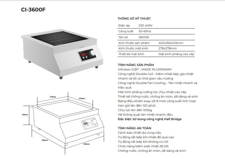 Bếp từ công nghiệp Kocher CI-3600F 3 0