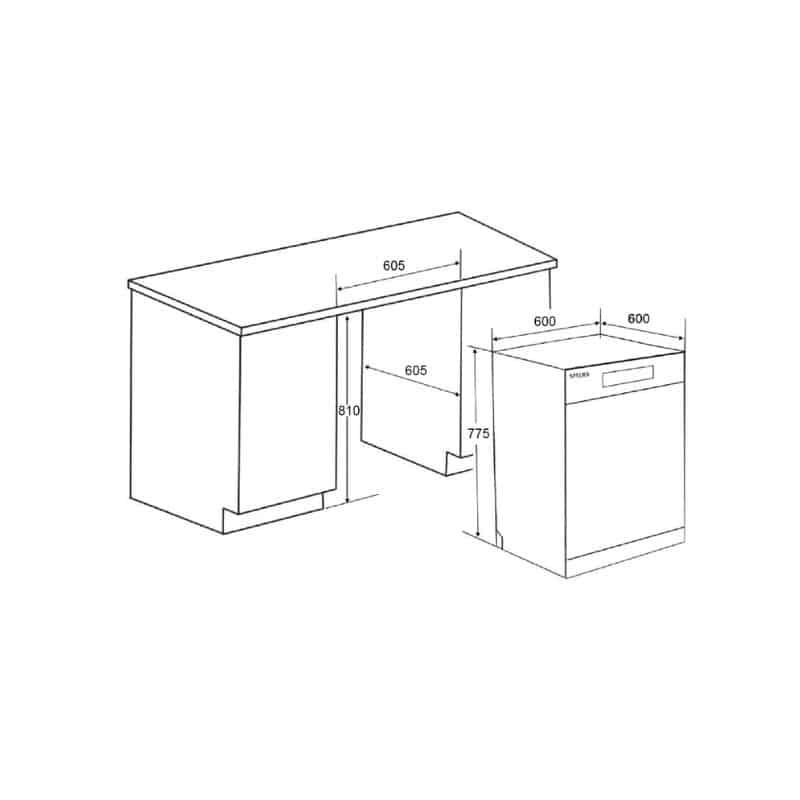 Máy rửa bát Spelier SP 775 DW-B 13 bộ 8 Kích thước máy rửa bát Spelier SP 775 DW-B