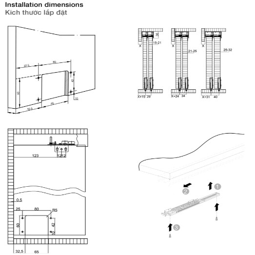401-30-004-1 Phụ kiện cửa trượt tủ Slido Classic 50 IF Hafele 401.30.004
