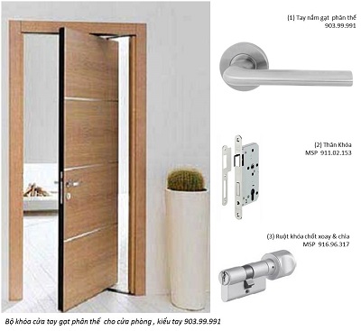 Tay nắm gạt có nắp che cửa phòng Hafele 903.99.991