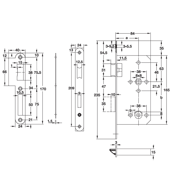 911-02-158-1 Thiết kế của Thân Khóa Phòng Tắm C/C 78mm Hafele 911.02.158