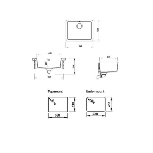 Chậu rửa bát Hafele HS19-GEN1S60 570.35.430 4 Kích thước chậu Rửa Đá HS19-GEN1S60 Hafele 570.35.430