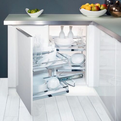 Bộ rổ kéo góc Magic Corner, xoay trái, khay Arena Hafele 546.17.005