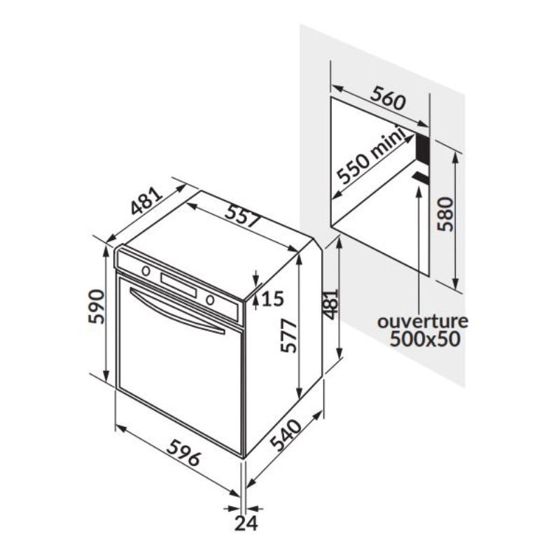 Kích thước lò nướng điện ROSIERES RF4620IN Kích thước lò nướng điện ROSIERES RF4620IN