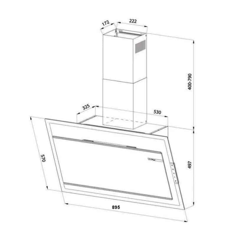 Kích thước máy hút mùi Eurosun EH-90CN78B Kích thước máy hút mùi Eurosun EH-90CN78B