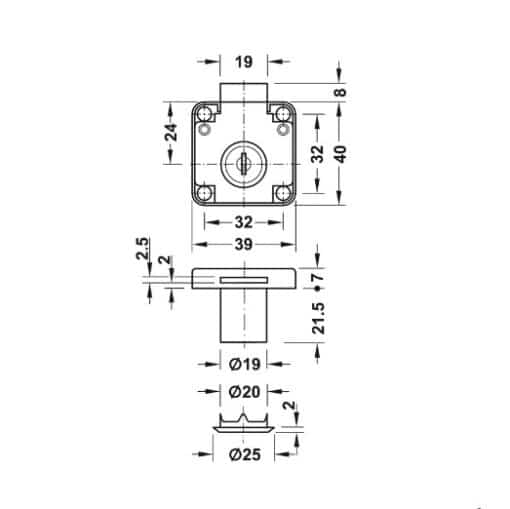 232.01.220_1 Khóa vuông Econo vửa dày 22mm Hafele 232.01.220