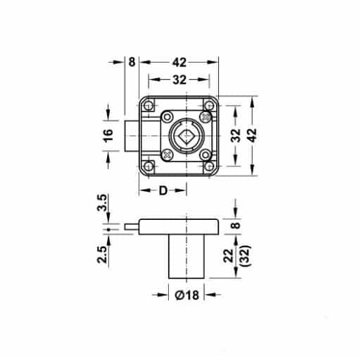 232.26.651_1 Vỏ khóa vuông chốt chết 26mm Hafele 232.26.651