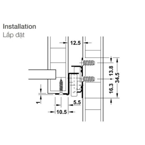 Ray bánh xe mở 3/4 dài 400mm Hafele 431.16.703 3 Ray bánh xe mở 3/4 dài 400mm Hafele 431.16.703