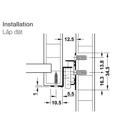 431.16.703_1 Ray bánh xe mở 3/4 dài 400mm Hafele 431.16.703