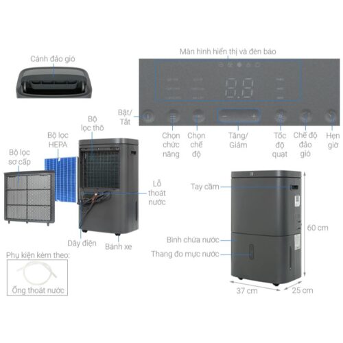 Máy hút ẩm kết hợp lọc không khí Electrolux EDH12TRBD2 5 Kích thước máy hút ẩm kết hợp lọc không khí Electrolux EDH12TRBD2