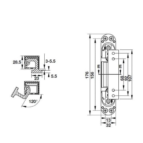 Bản lề âm 3D cho cửa 80Kg Hafele 927.03.049 3 Kích thước của Bản lề âm 3D cho cửa 80Kg Hafele 927.03.049